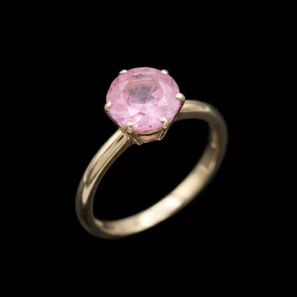 10k Yellow Gold And Pink Sapphire Vintage Round Solitaire Ring Size 6 Signed - Picture 2 of 10